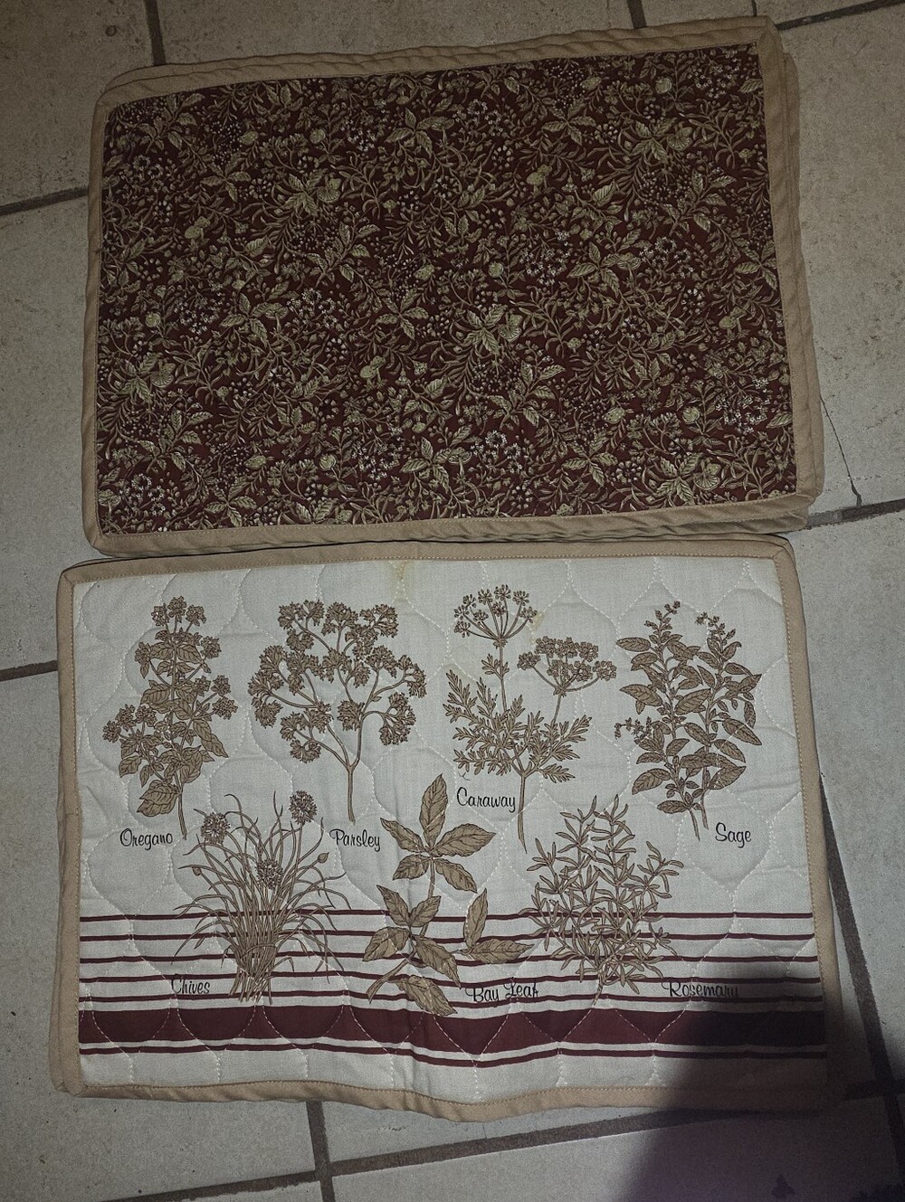 8 Pc place mat panels Herbal Placemats fabric material sewing vintage  herb